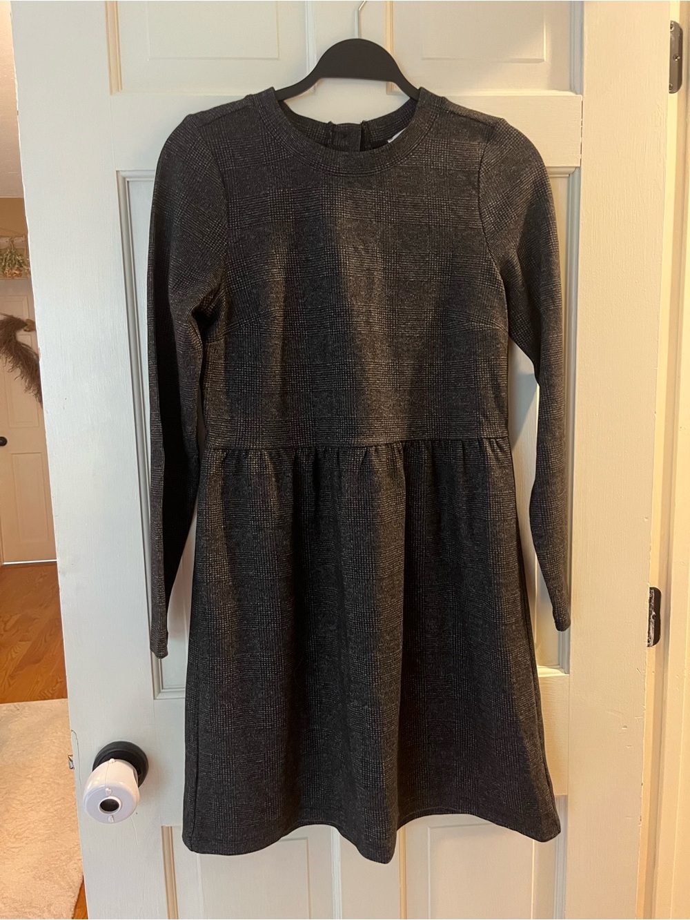 LOFT Long Sleeve Dark Gray Knit Dress with Button Back